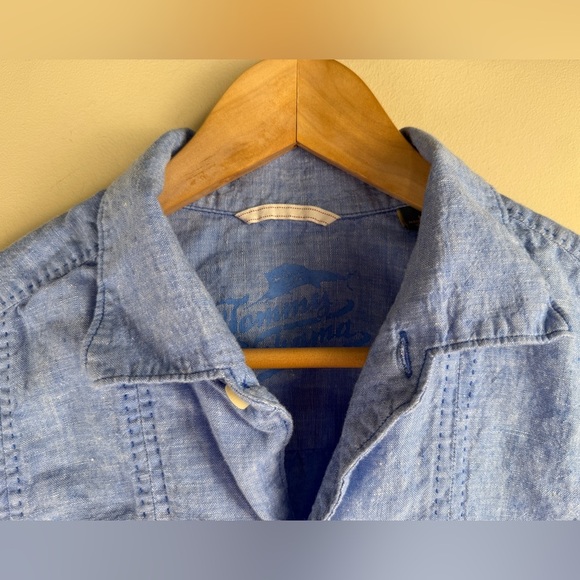 Tommy Bahama Men's L 100% Linen Blue Chambray Relax Button Up Shirt Short Sleeve - Picture 4 of 12